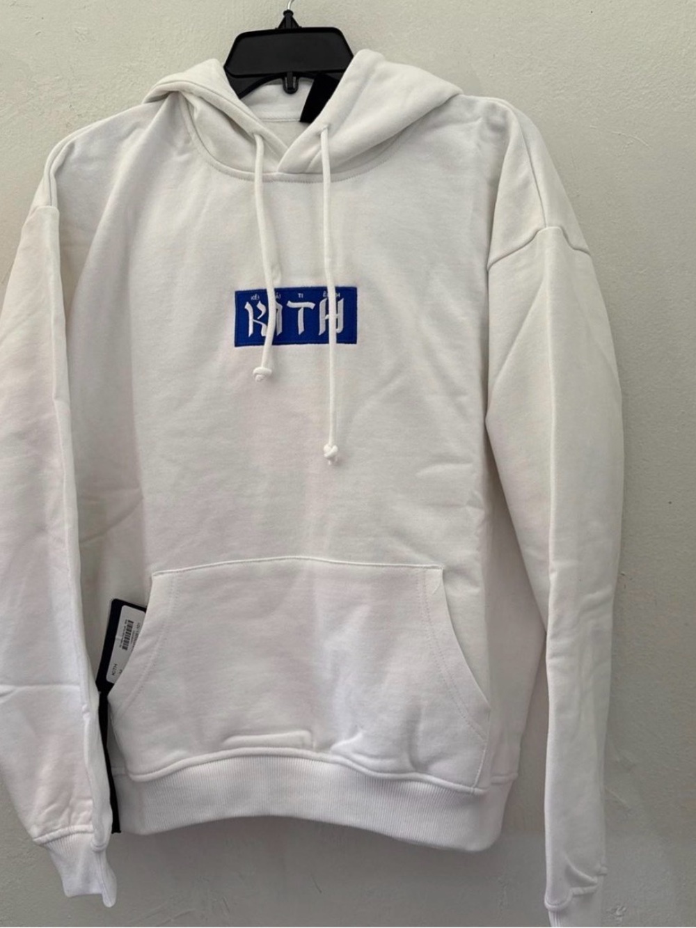 Kith White Hoodie with Blue Hebrew Logo